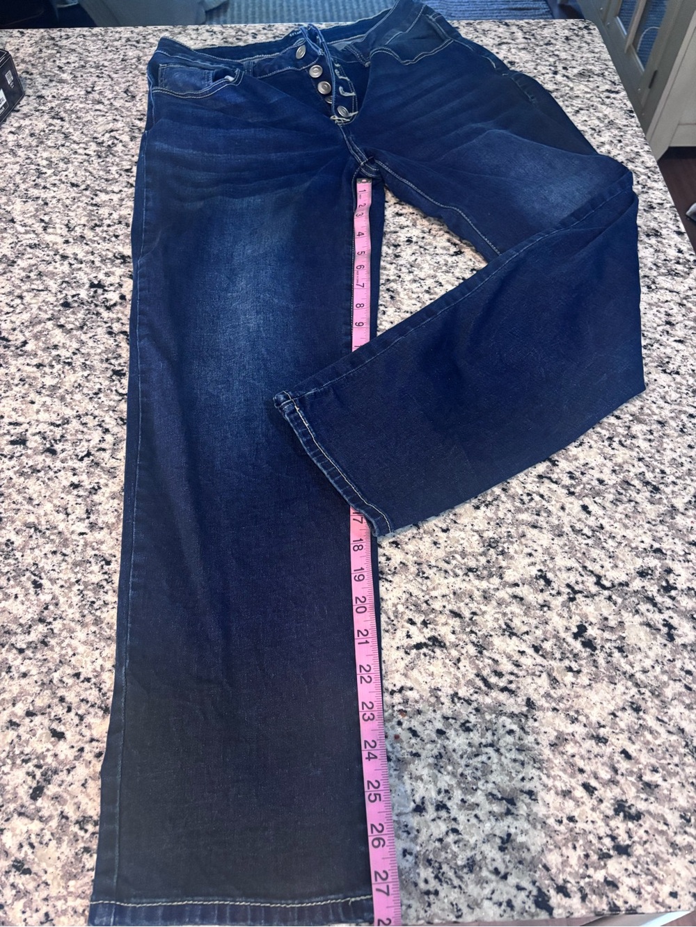 Women's Dark Blue Straight Leg Jeans with Button-Fly